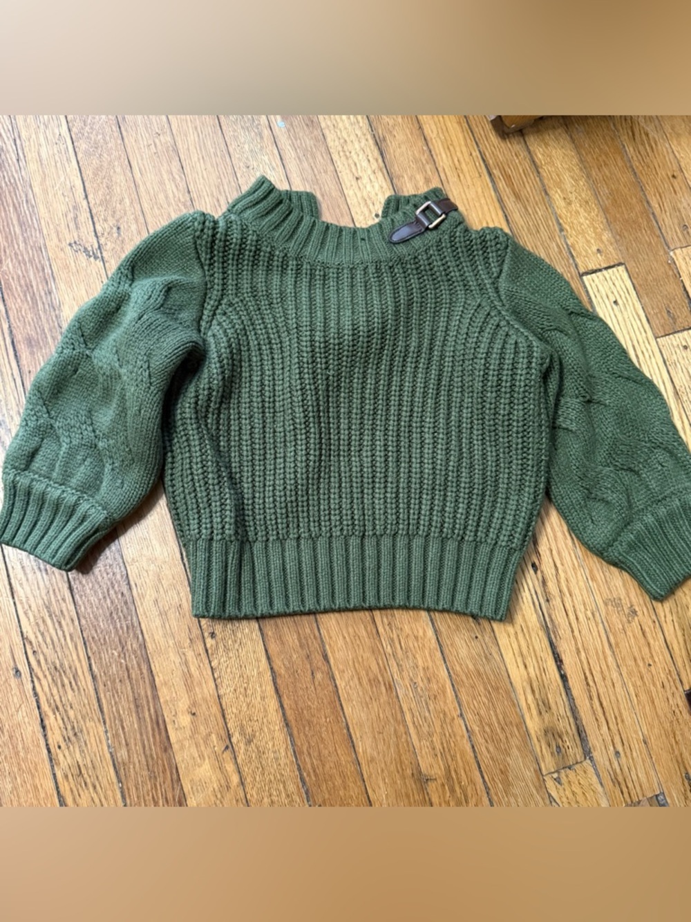 JANIE and JACK Baby Girls’ Bronze Green Buckle Sweater - Size 12-18 Months